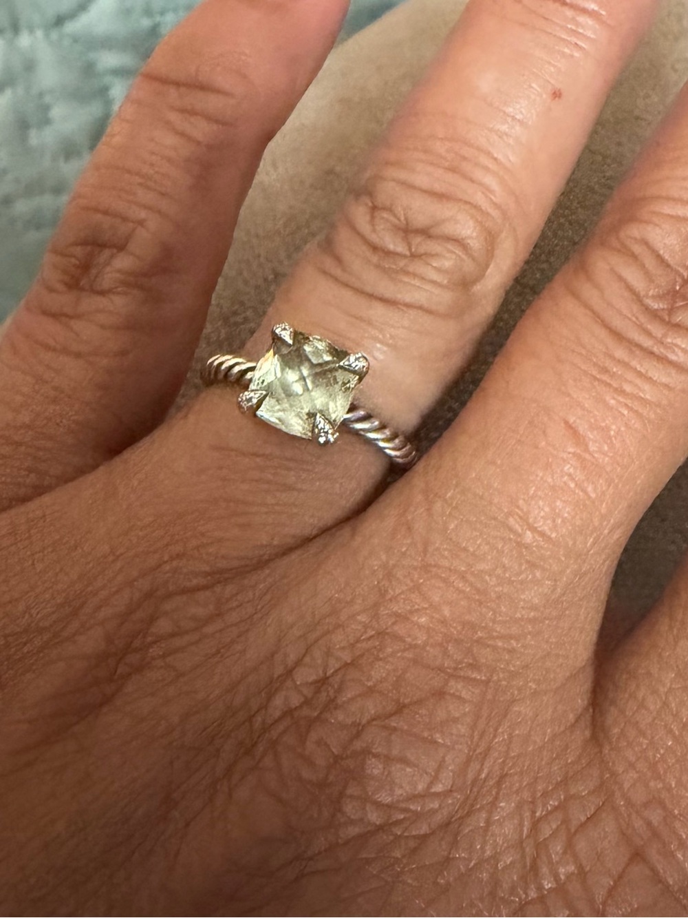 David Yurman Sterling Silver Rope Band Ring with Prasiolite.